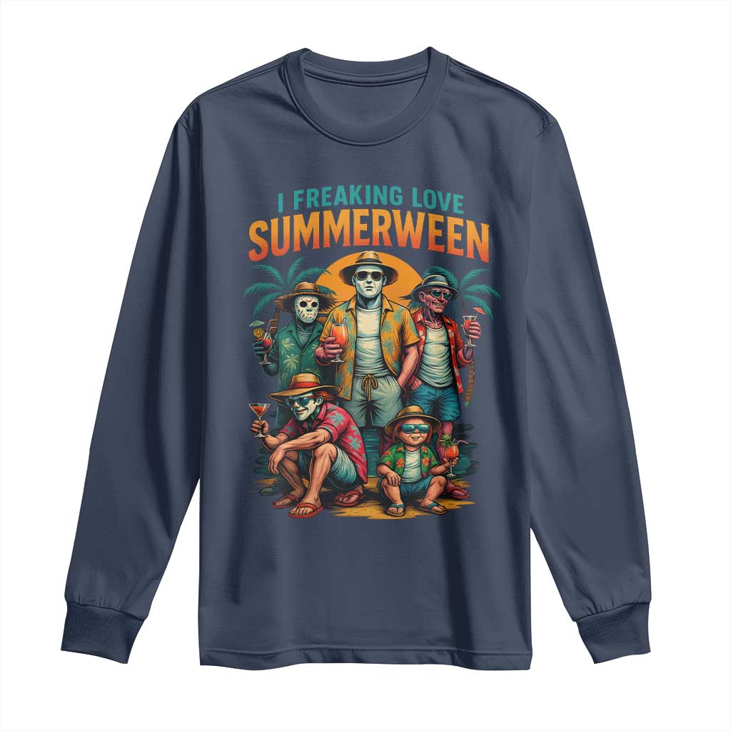 Funny I Freaking Love Summerween Long Sleeve Shirt Horror Halloween Summer TS11 Navy Print Your Wear