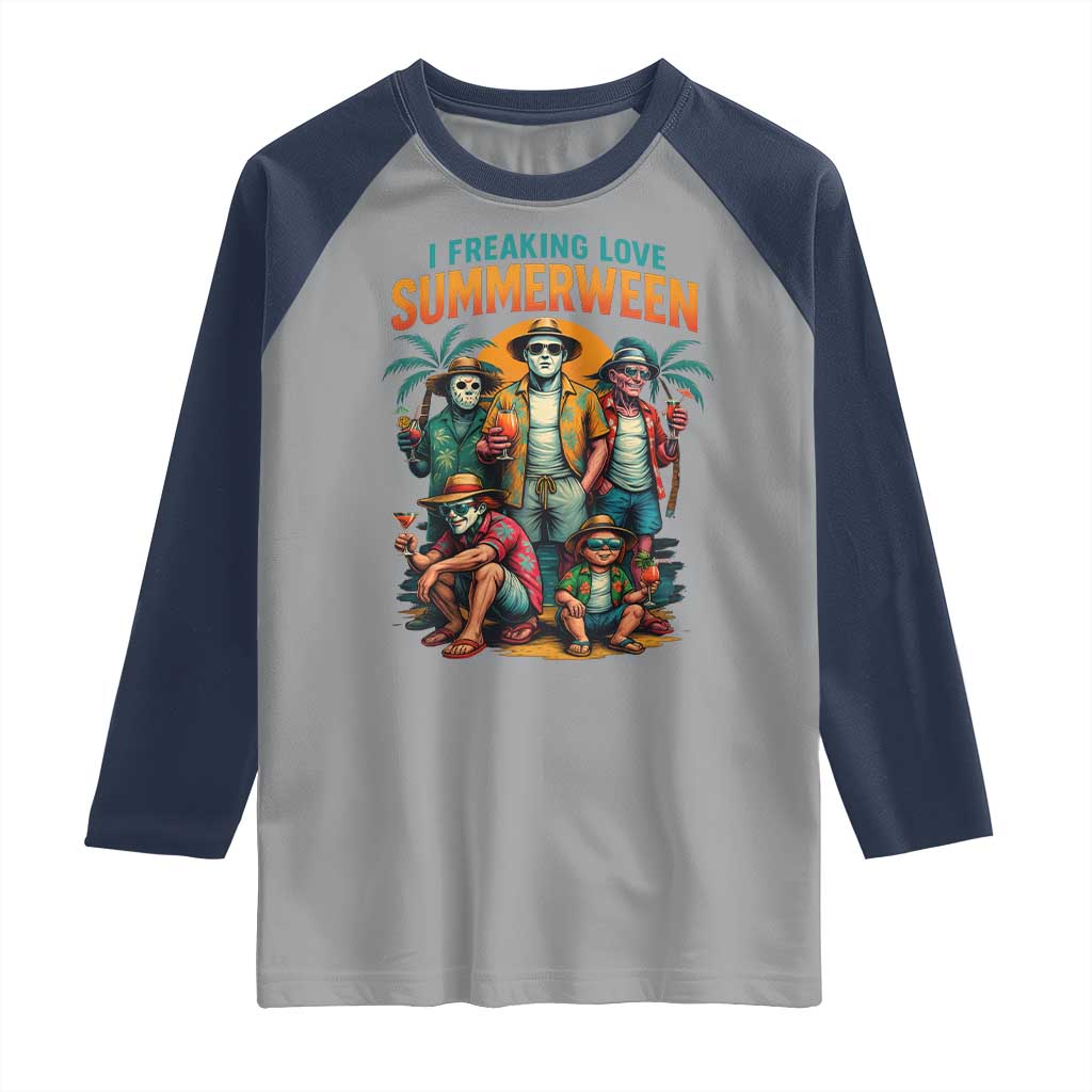 Funny I Freaking Love Summerween Raglan Shirt Horror Halloween Summer TS11 Sport Gray Navy Print Your Wear
