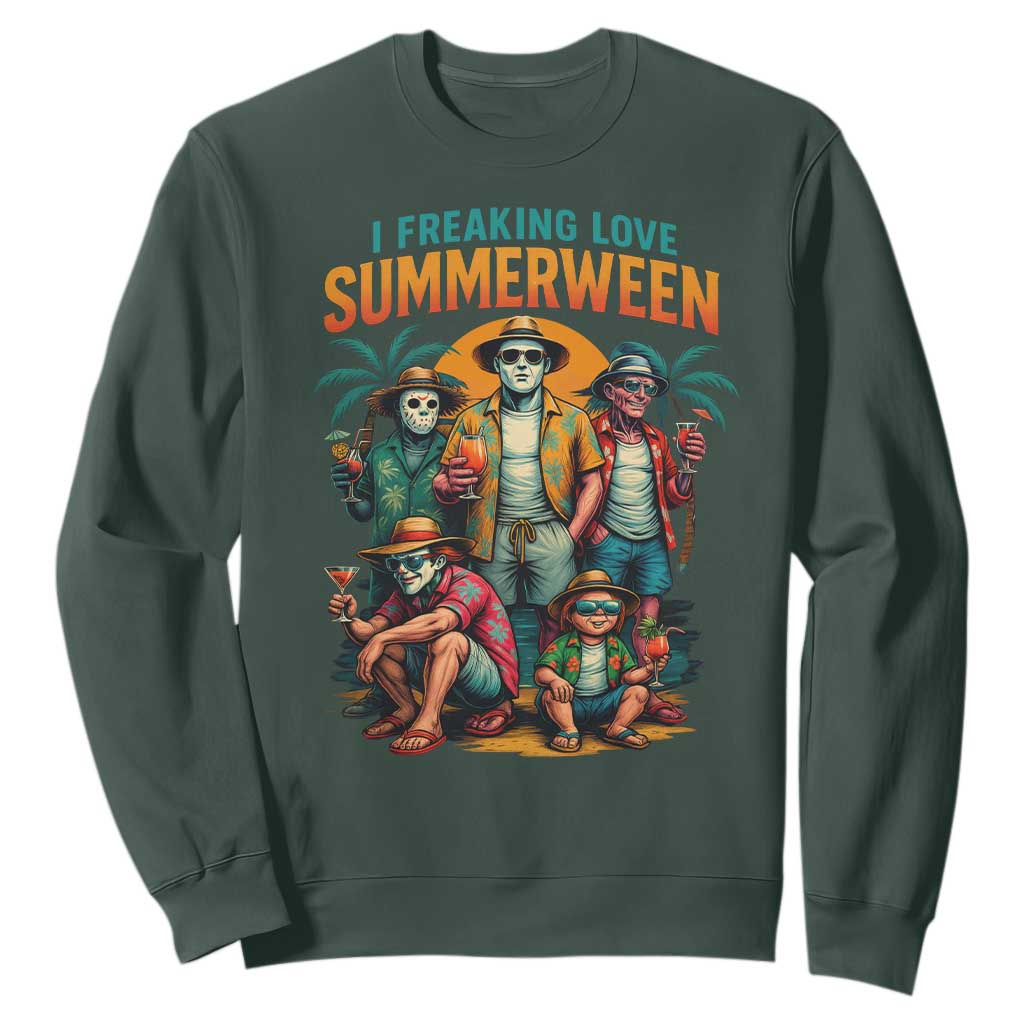 Funny I Freaking Love Summerween Sweatshirt Horror Halloween Summer TS11 Dark Forest Green Print Your Wear