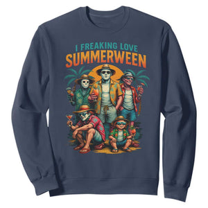 Funny I Freaking Love Summerween Sweatshirt Horror Halloween Summer TS11 Navy Print Your Wear