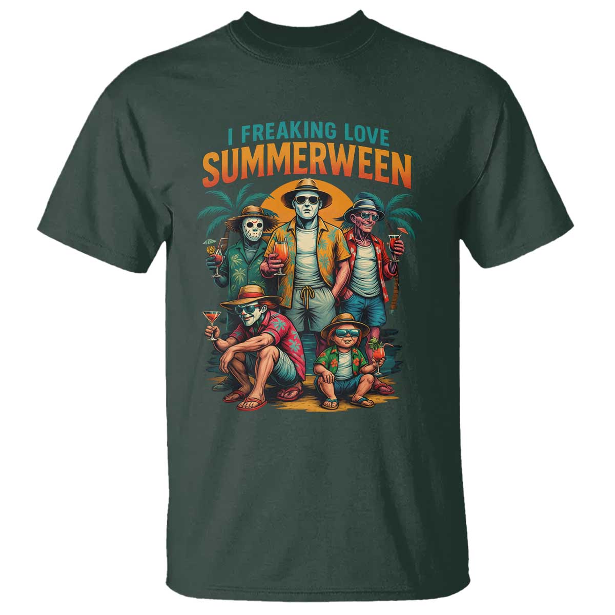 Funny I Freaking Love Summerween T Shirt Horror Halloween Summer TS11 Dark Forest Green Print Your Wear