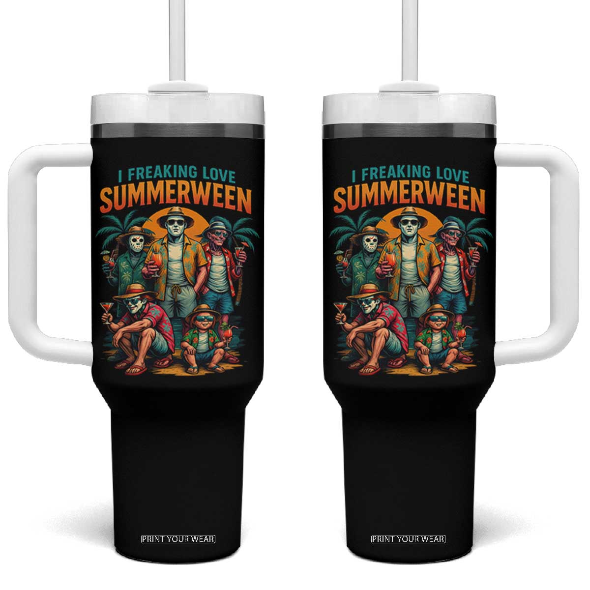 Funny I Freaking Love Summerween Tumbler With Handle Horror Halloween Summer TS11 One Size: 40 oz Black Print Your Wear
