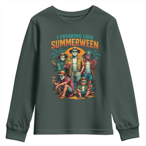 Funny I Freaking Love Summerween Youth Sweatshirt Horror Halloween Summer TS11 Dark Forest Green Print Your Wear