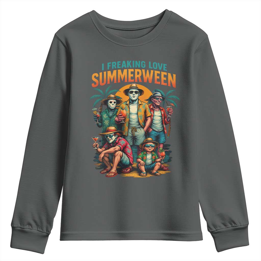 Funny I Freaking Love Summerween Youth Sweatshirt Horror Halloween Summer TS11 Dark Heather Print Your Wear