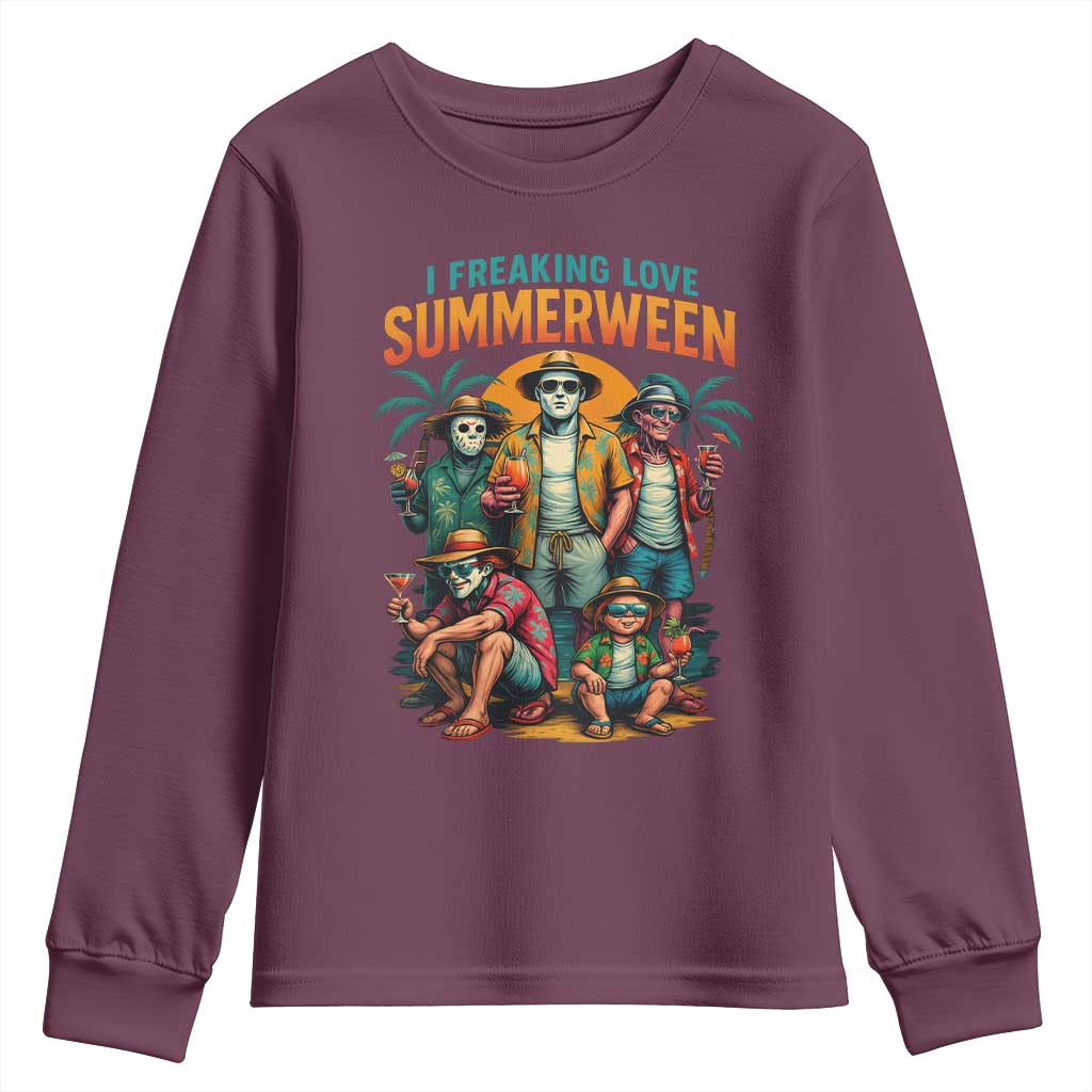 Funny I Freaking Love Summerween Youth Sweatshirt Horror Halloween Summer TS11 Maroon Print Your Wear
