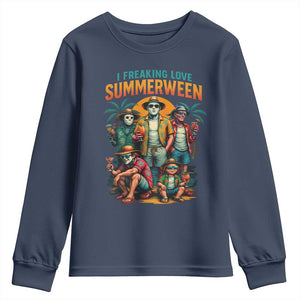 Funny I Freaking Love Summerween Youth Sweatshirt Horror Halloween Summer TS11 Navy Print Your Wear