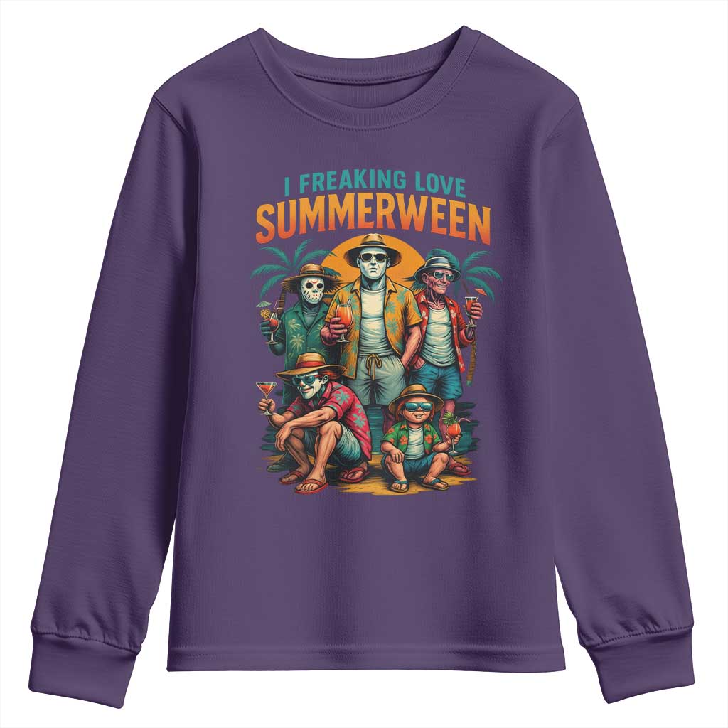 Funny I Freaking Love Summerween Youth Sweatshirt Horror Halloween Summer TS11 Purple Print Your Wear