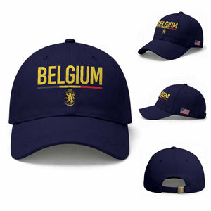 Belgium Belgian Flag Baseball Cap Belgian Lion Coat of Arms Belgie Souvenir TS11 Baseball Cap Universal Fit Dark Blue Print Your Wear