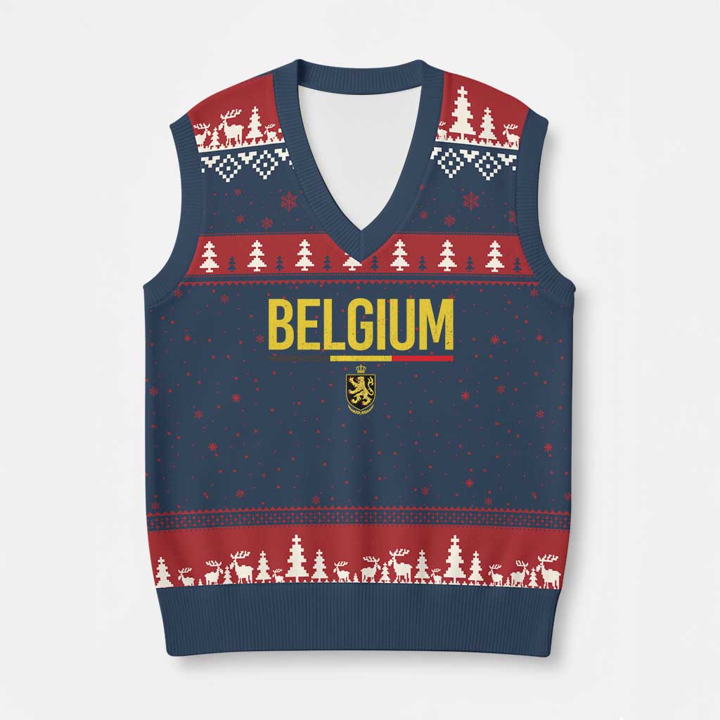 Belgium Belgian Flag V-Neck Knit Sweater Vest Belgian Lion Coat of Arms Belgie Souvenir TS11 Navy Red Print Your Wear