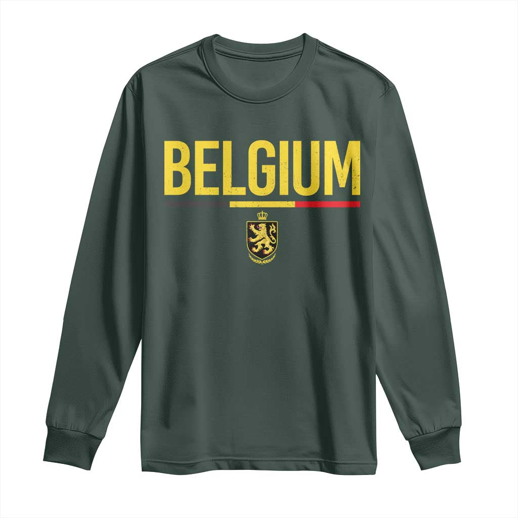 Belgium Belgian Flag Long Sleeve Shirt Belgian Lion Coat of Arms Belgie Souvenir TS11 Dark Forest Green Print Your Wear