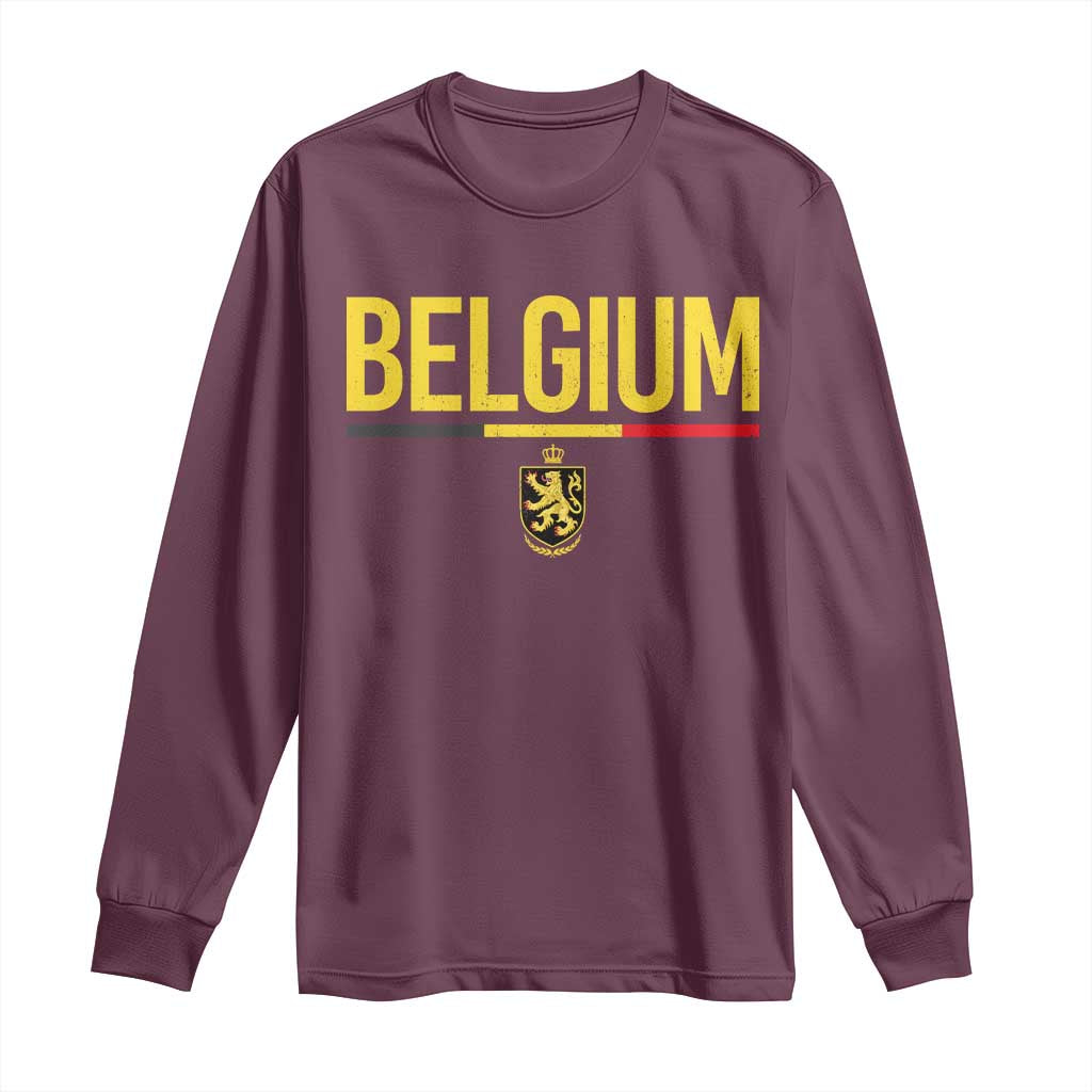 Belgium Belgian Flag Long Sleeve Shirt Belgian Lion Coat of Arms Belgie Souvenir TS11 S Maroon Print Your Wear