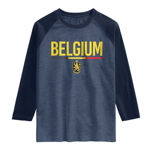 Belgium Belgian Flag Raglan Shirt Belgian Lion Coat of Arms Belgie Souvenir TS11 Heather Denim Navy Print Your Wear