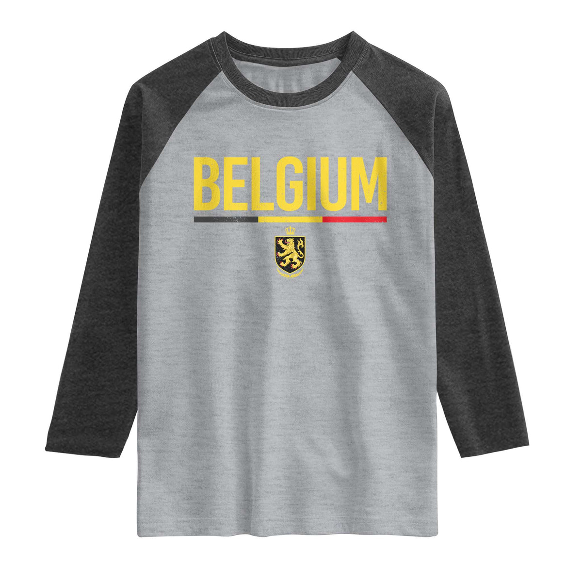Belgium Belgian Flag Raglan Shirt Belgian Lion Coat of Arms Belgie Souvenir TS11 Heather Gray Heather Charcoal Print Your Wear