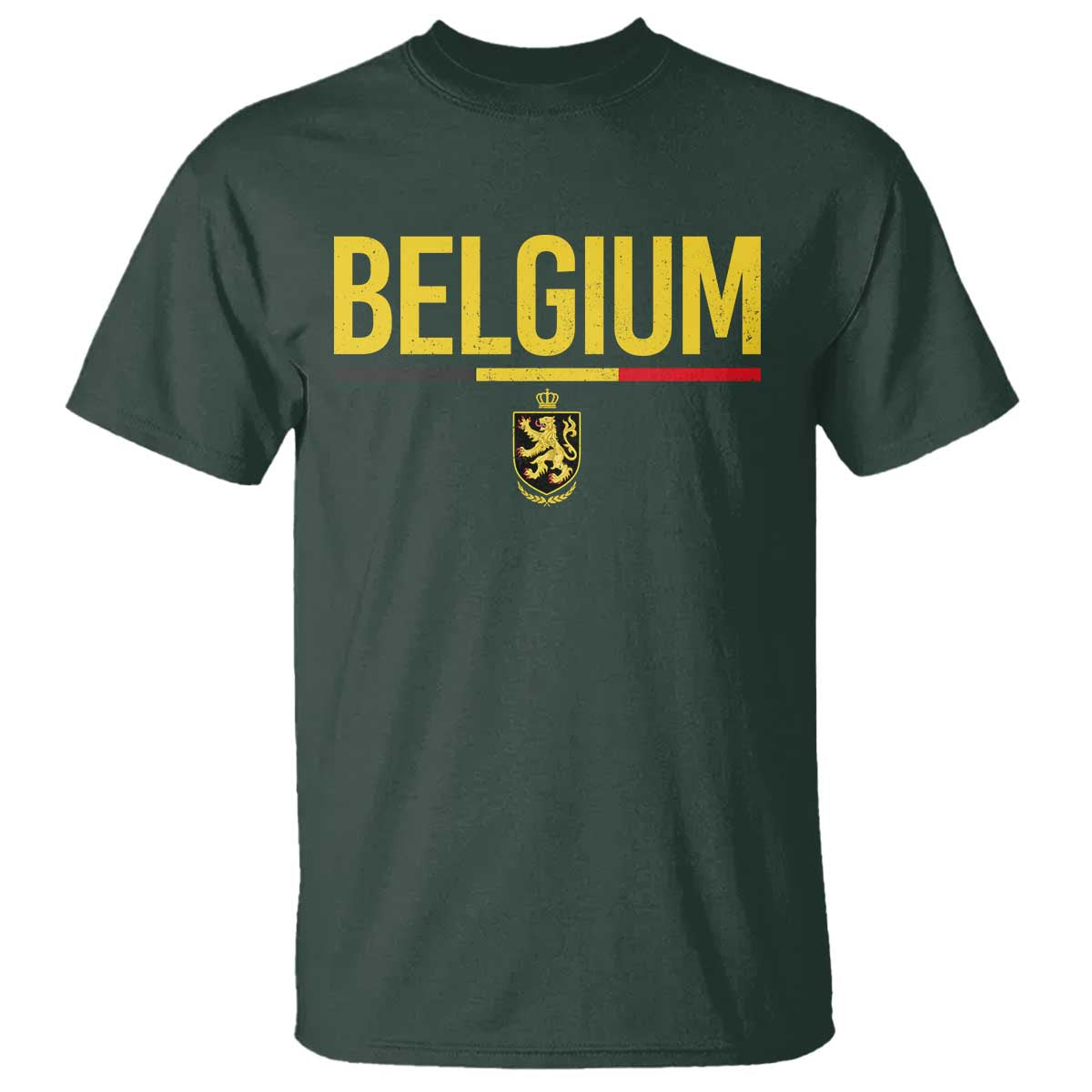 Belgium Belgian Flag T Shirt Belgian Lion Coat of Arms Belgie Souvenir TS11 Dark Forest Green Print Your Wear