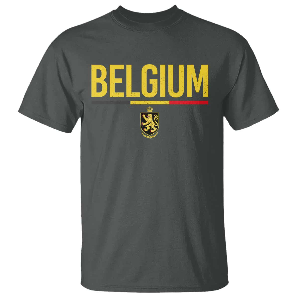 Belgium Belgian Flag T Shirt Belgian Lion Coat of Arms Belgie Souvenir TS11 Dark Heather Print Your Wear