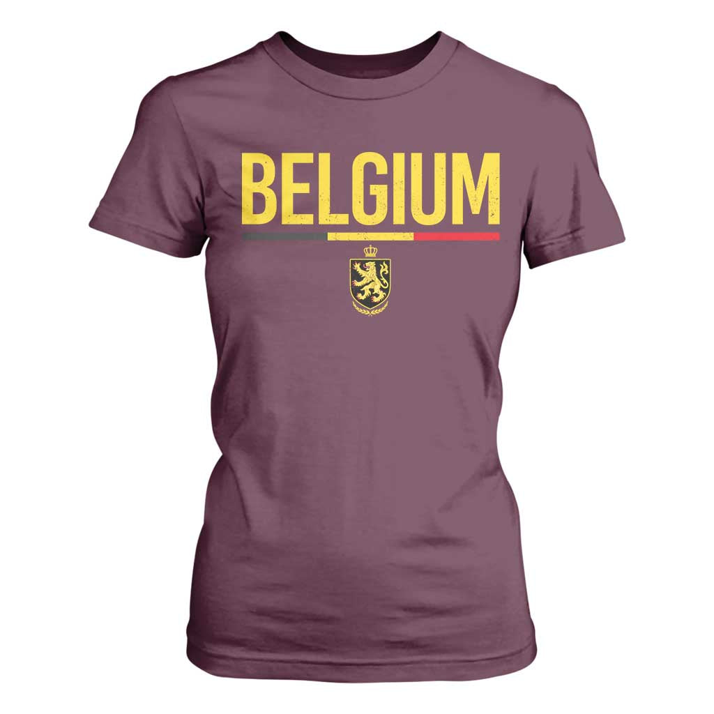 Belgium Belgian Flag T Shirt For Women Belgian Lion Coat of Arms Belgie Souvenir TS11 Maroon Print Your Wear