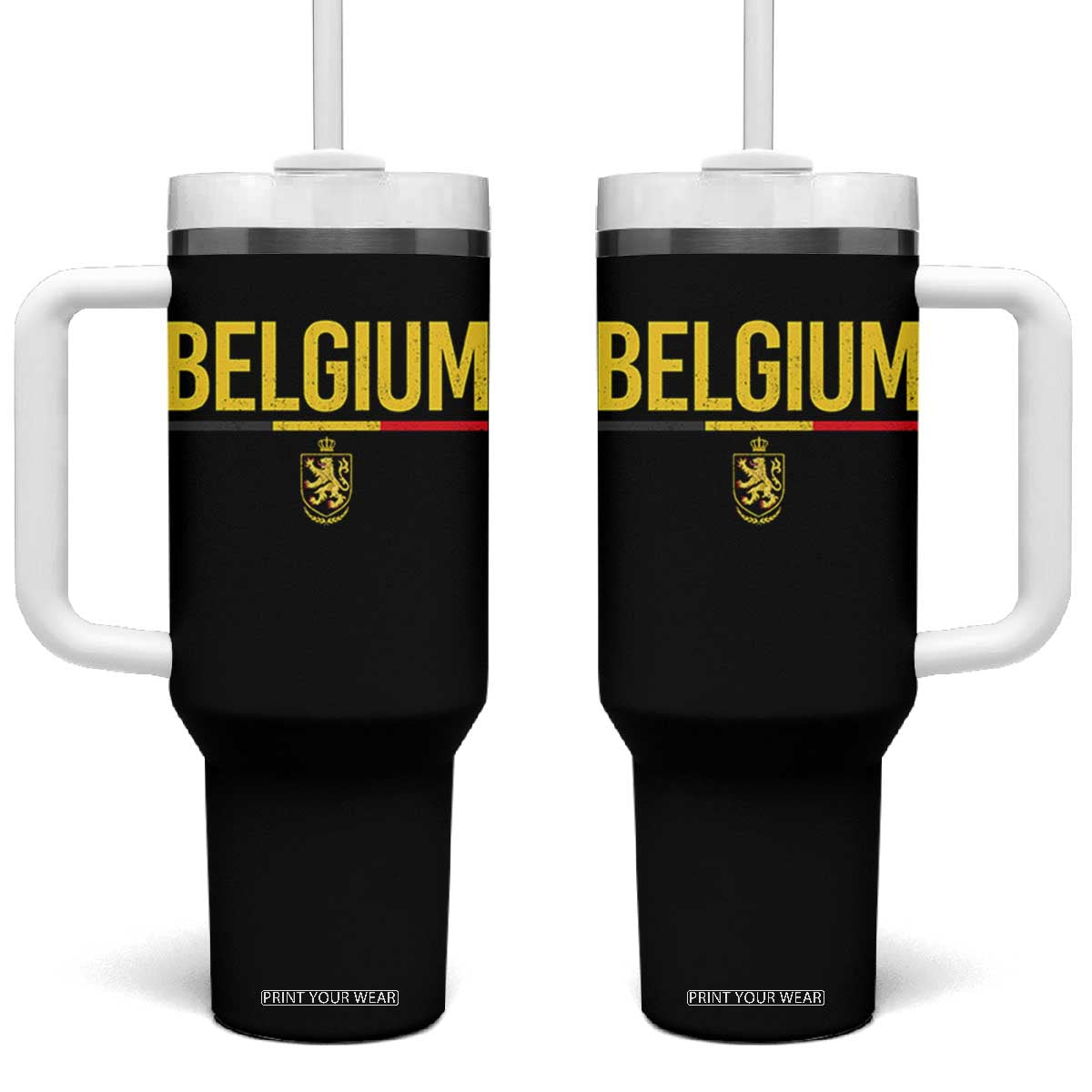 Belgium Belgian Flag Tumbler With Handle Belgian Lion Coat of Arms Belgie Souvenir TS11 One Size: 40 oz Black Print Your Wear