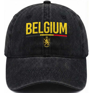 Belgium Belgian Flag Washed Cotton Baseball Cap Belgian Lion Coat of Arms Belgie Souvenir TS11 Print Your Wear
