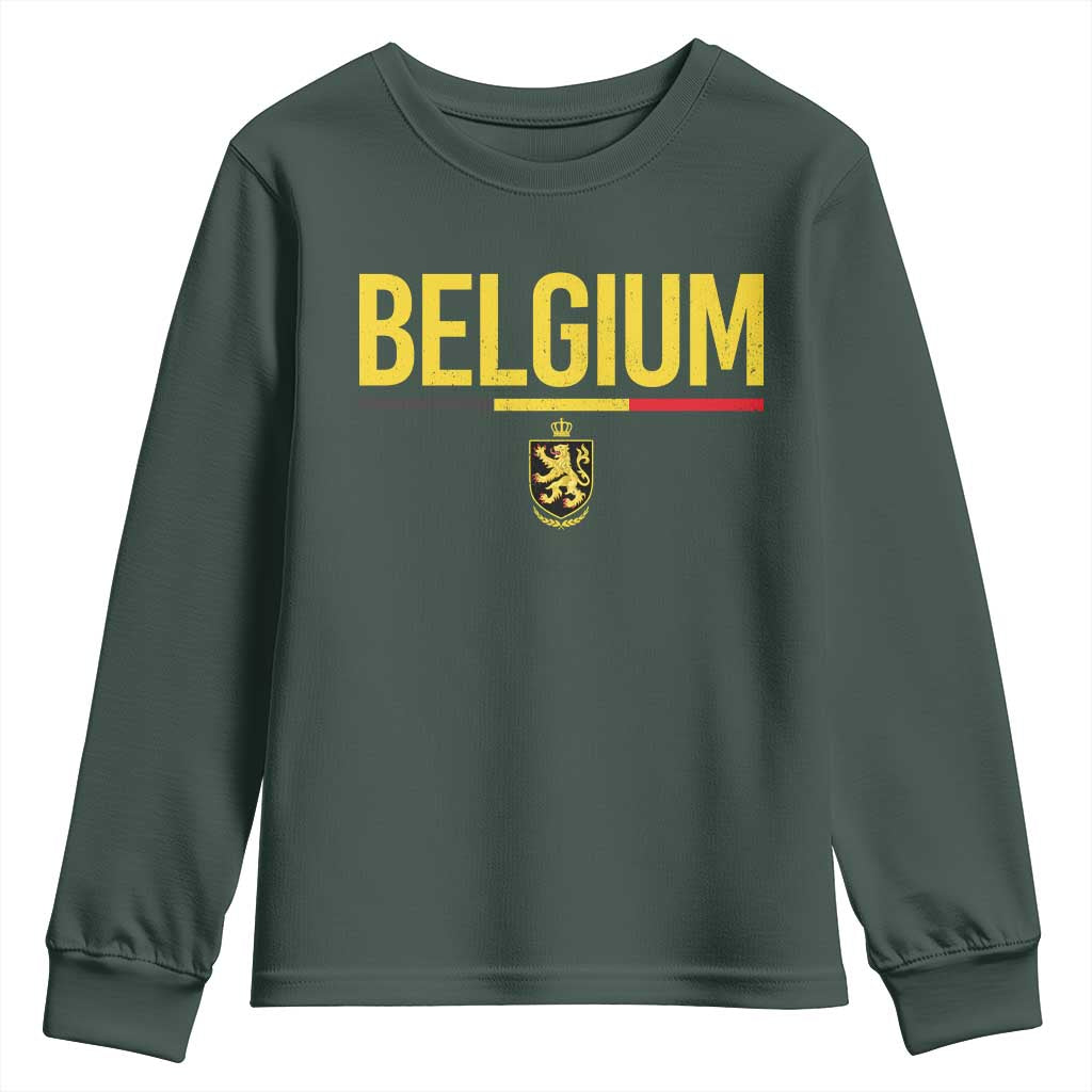 Belgium Belgian Flag Youth Sweatshirt Belgian Lion Coat of Arms Belgie Souvenir TS11 Dark Forest Green Print Your Wear