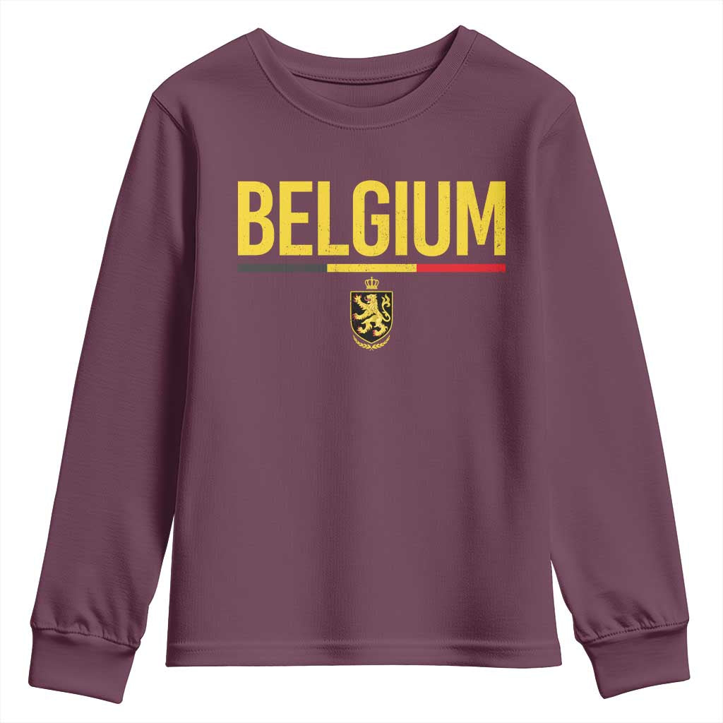 Belgium Belgian Flag Youth Sweatshirt Belgian Lion Coat of Arms Belgie Souvenir TS11 Maroon Print Your Wear
