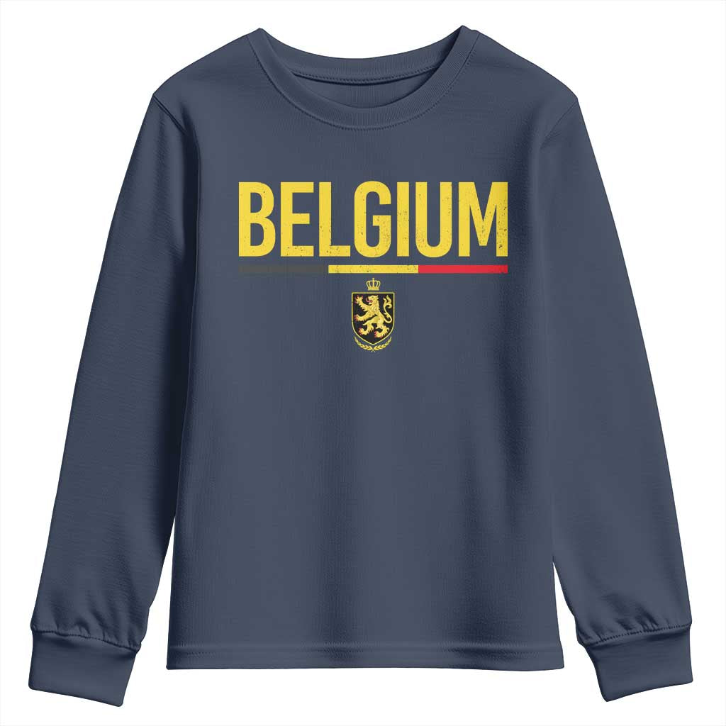 Belgium Belgian Flag Youth Sweatshirt Belgian Lion Coat of Arms Belgie Souvenir TS11 Navy Print Your Wear