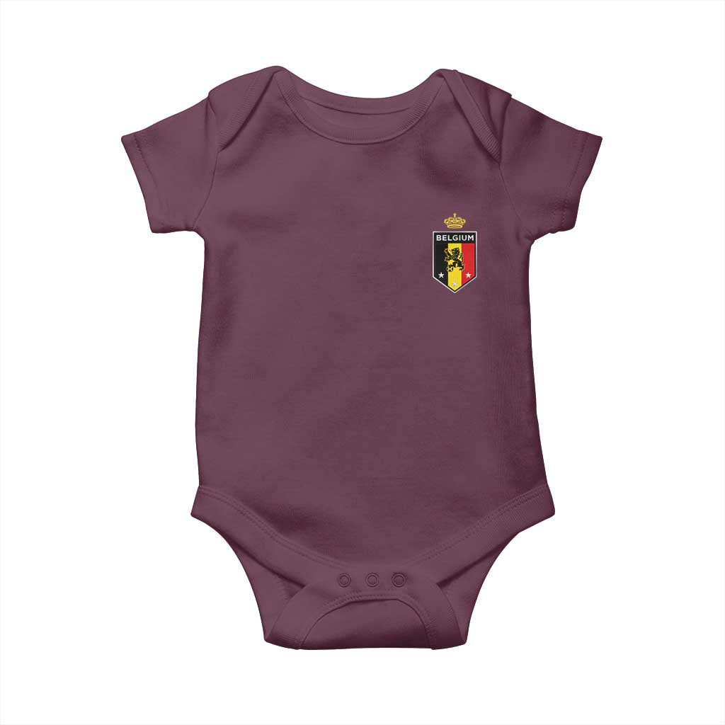 Belgium Football Crest Baby Onesie Vintage Belgian Lion Crown Belgian Heritage TS11 Maroon Print Your Wear