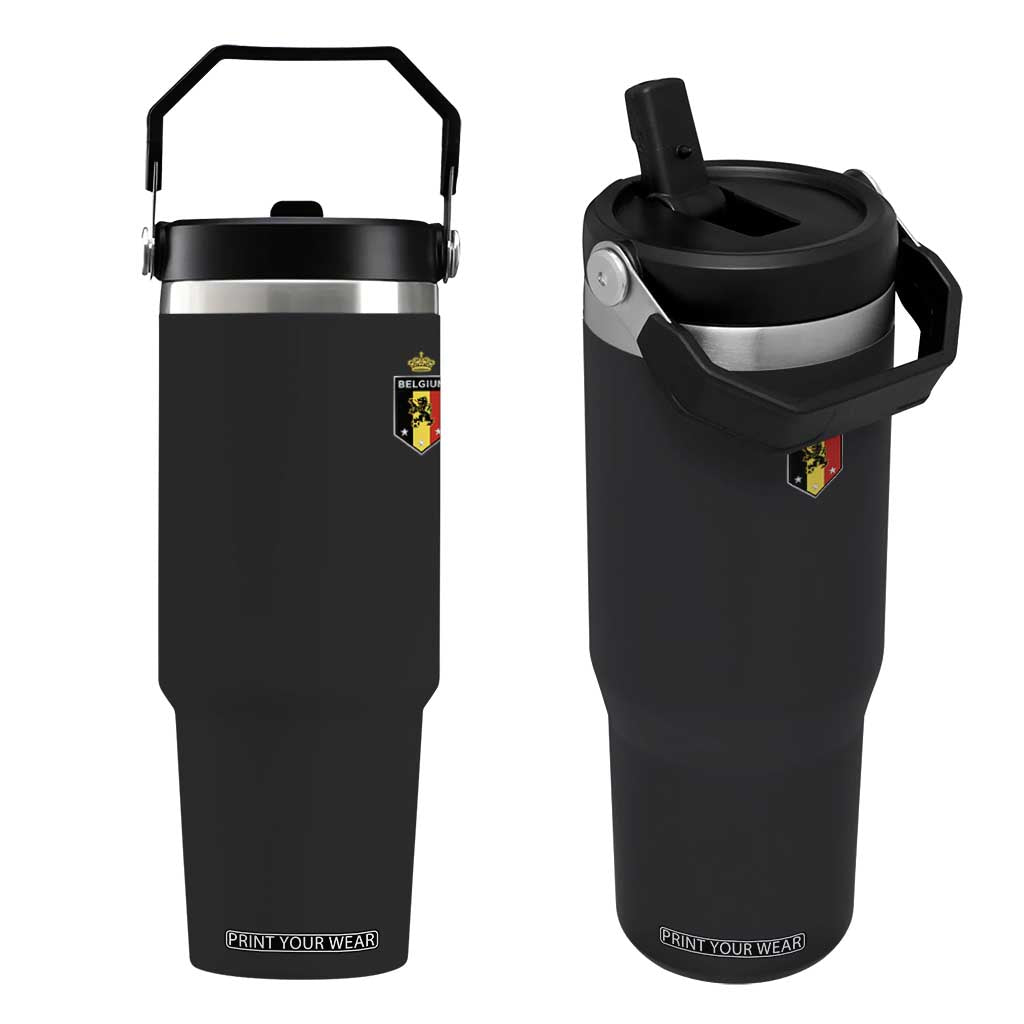 Belgium Football Crest Flip Straw Tumbler Vintage Belgian Lion Crown Belgian Heritage TS11 One Size: 30 oz Black Print Your Wear