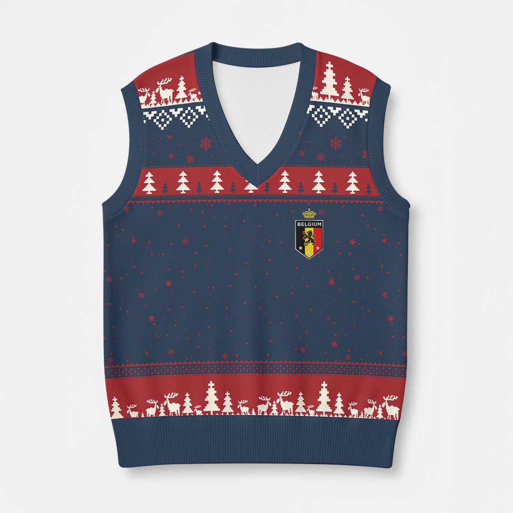 Belgium Football Crest V-Neck Knit Sweater Vest Vintage Belgian Lion Crown Belgian Heritage TS11 Navy Red Print Your Wear