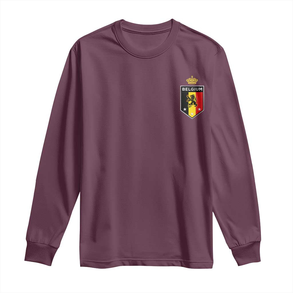 Belgium Football Crest Long Sleeve Shirt Vintage Belgian Lion Crown Belgian Heritage TS11 S Maroon Print Your Wear