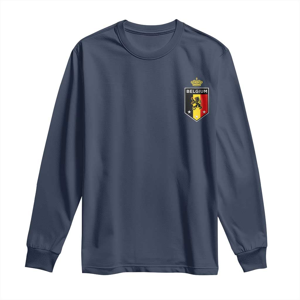 Belgium Football Crest Long Sleeve Shirt Vintage Belgian Lion Crown Belgian Heritage TS11 Navy Print Your Wear