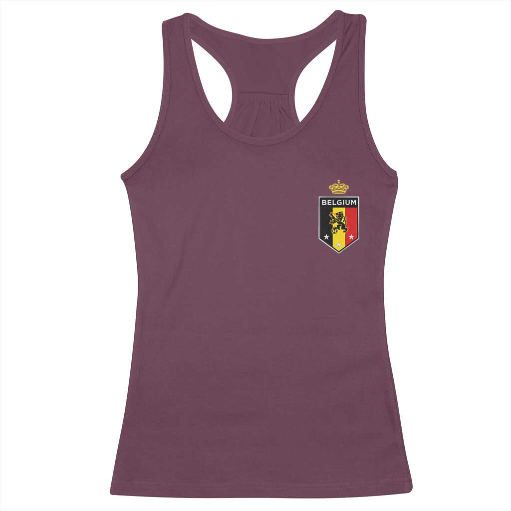 Belgium Football Crest Racerback Tank Top Vintage Belgian Lion Crown Belgian Heritage TS11 Maroon Print Your Wear