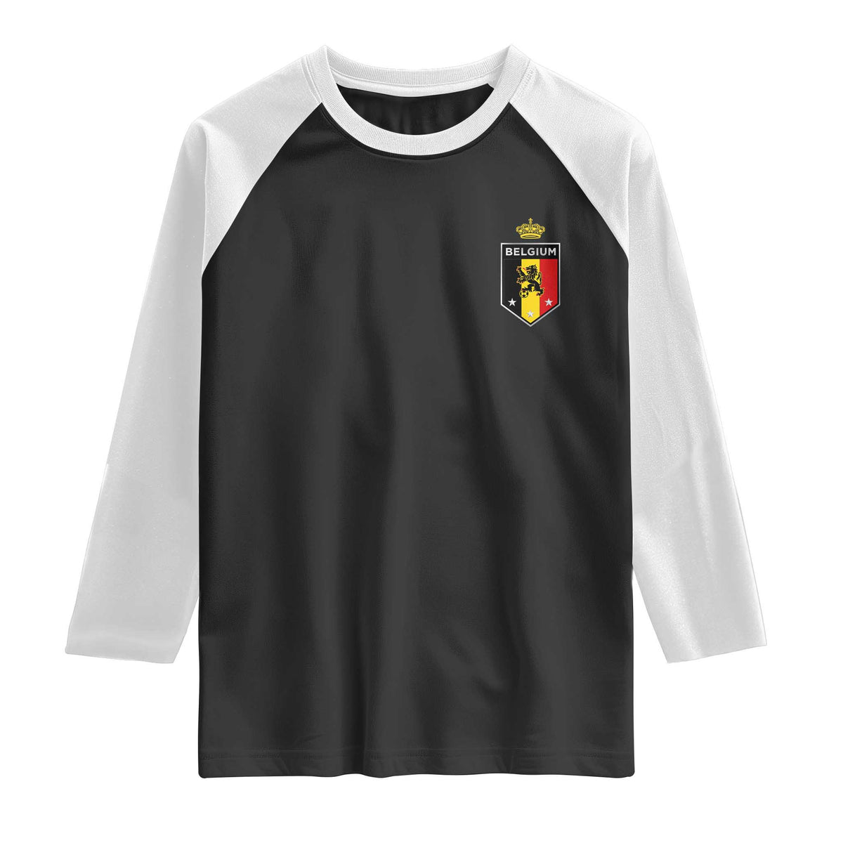 Belgium Football Crest Raglan Shirt Vintage Belgian Lion Crown Belgian Heritage TS11 Black White Print Your Wear