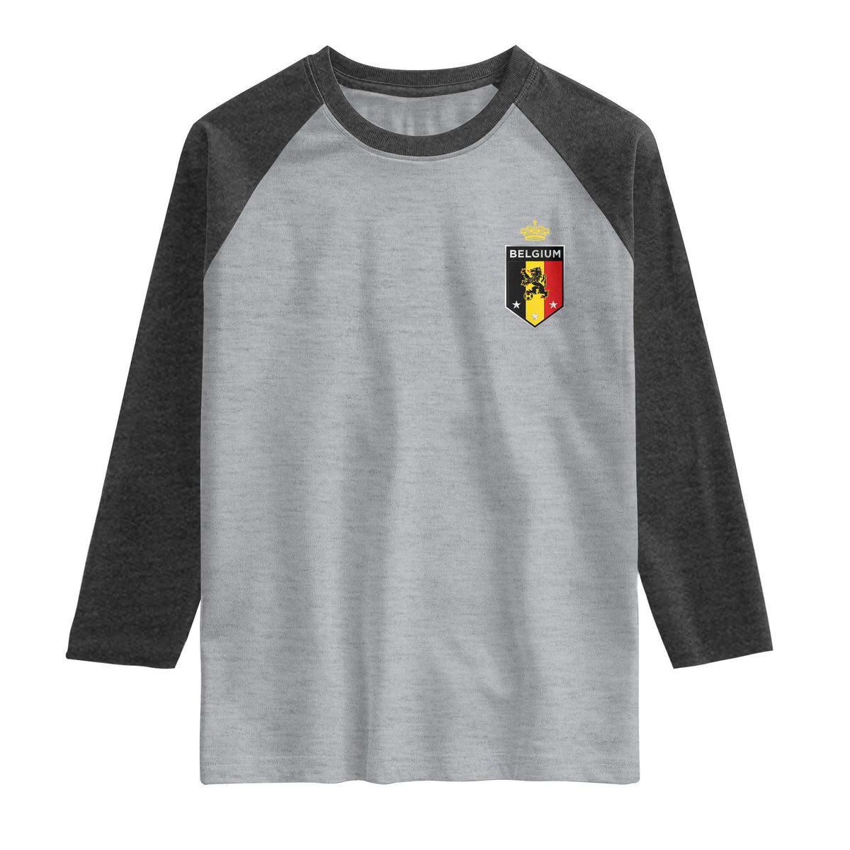 Belgium Football Crest Raglan Shirt Vintage Belgian Lion Crown Belgian Heritage TS11 Heather Gray Heather Charcoal Print Your Wear
