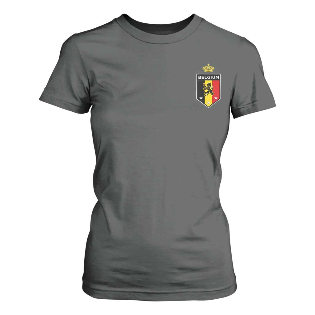 Belgium Football Crest T Shirt For Women Vintage Belgian Lion Crown Belgian Heritage TS11 Dark Heather Print Your Wear