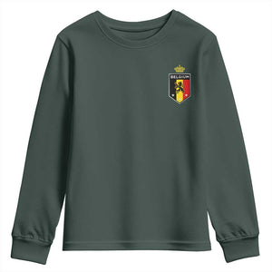 Belgium Football Crest Youth Sweatshirt Vintage Belgian Lion Crown Belgian Heritage TS11 Dark Forest Green Print Your Wear