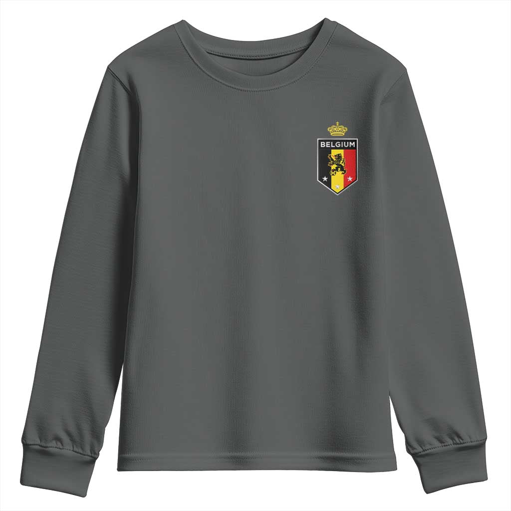 Belgium Football Crest Youth Sweatshirt Vintage Belgian Lion Crown Belgian Heritage TS11 Dark Heather Print Your Wear