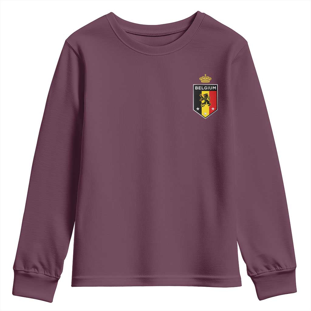 Belgium Football Crest Youth Sweatshirt Vintage Belgian Lion Crown Belgian Heritage TS11 Maroon Print Your Wear