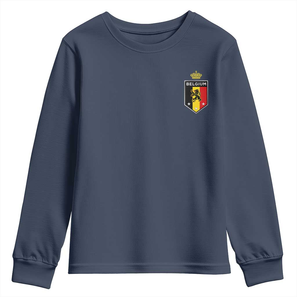 Belgium Football Crest Youth Sweatshirt Vintage Belgian Lion Crown Belgian Heritage TS11 Navy Print Your Wear