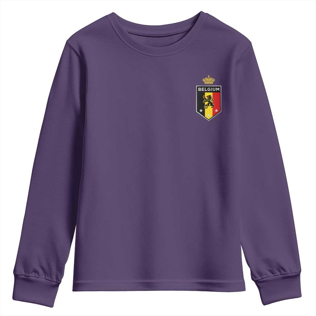 Belgium Football Crest Youth Sweatshirt Vintage Belgian Lion Crown Belgian Heritage TS11 Purple Print Your Wear