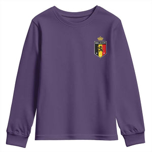 Belgium Football Crest Youth Sweatshirt Vintage Belgian Lion Crown Belgian Heritage TS11 Purple Print Your Wear