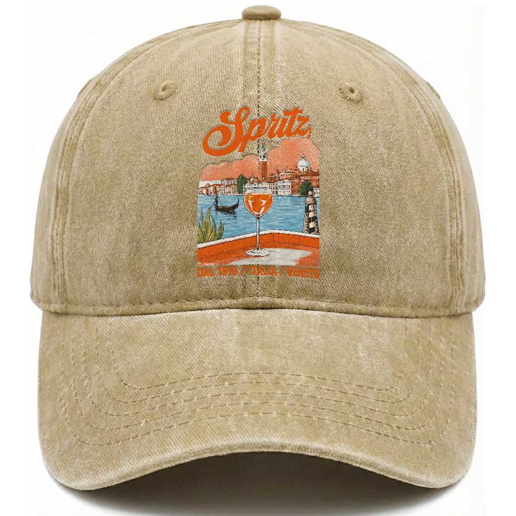 Spritz Veneto Washed Cotton Baseball Cap Italia Vintage Orange Wine Cocktail Dal 1919