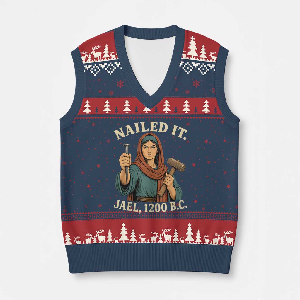 Nailed It Jael 1200 BC V-Neck Knit Sweater Vest Funny Biblical Feminist Religious