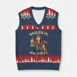 Nailed It Jael 1200 BC V-Neck Knit Sweater Vest Funny Biblical Feminist Religious