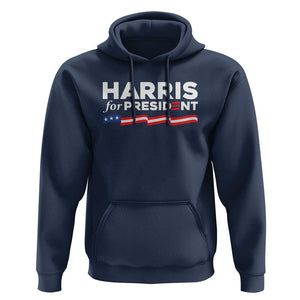 Harris For President Hoodie Election Campaign 2024 American Flag TS11 Navy Print Your Wear