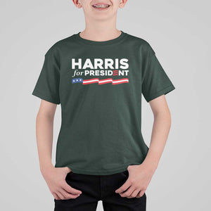 Harris For President T Shirt For Kid Election Campaign 2024 American Flag TS11 Dark Forest Green Print Your Wear