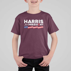 Harris For President T Shirt For Kid Election Campaign 2024 American Flag TS11 Maroon Print Your Wear