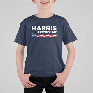 Harris For President T Shirt For Kid Election Campaign 2024 American Flag TS11 Navy Print Your Wear