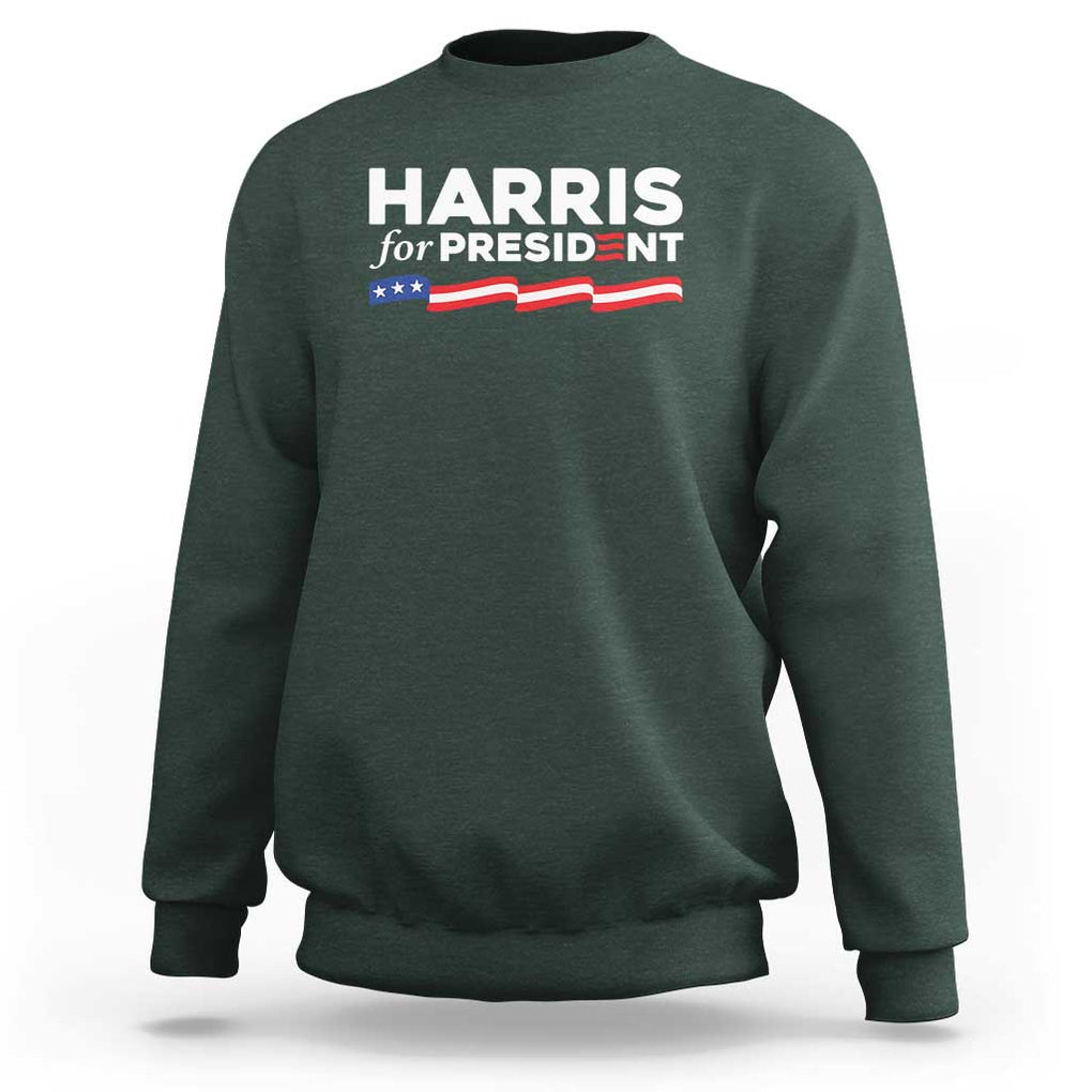 Harris For President Sweatshirt Election Campaign 2024 American Flag TS11 Dark Forest Green Print Your Wear