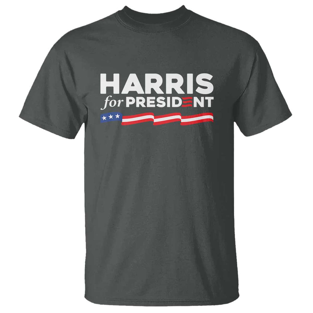 Harris For President T Shirt Election Campaign 2024 American Flag TS11 Dark Heather Print Your Wear