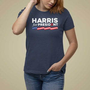 Harris For President T Shirt For Women Election Campaign 2024 American Flag TS11 Navy Print Your Wear